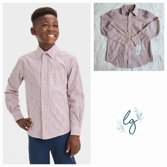 Cat & Jack Other - Cat & Jack Boys' Long Sleeve Checkered Button-Down Shirt (Large) 4KIDD-AY